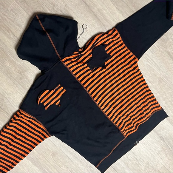 Skelanimals Diego Color Blocked Orange and Black Striped Hoodie - Picture 2 of 9